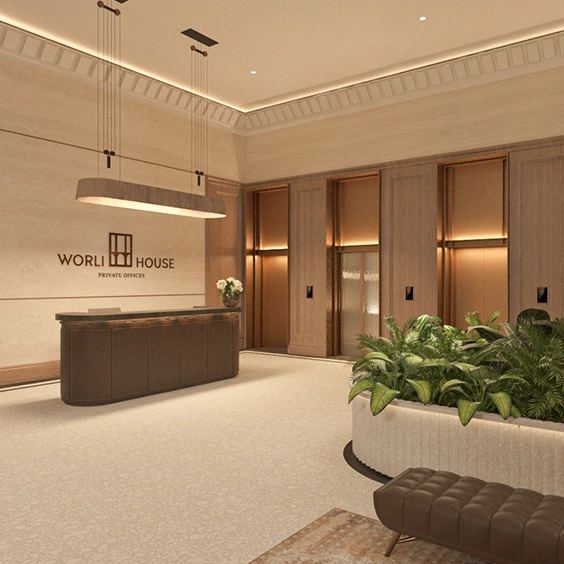 Grand double-height 30-foot luxury lobby with refined architectural interiors and elegant arrival experience